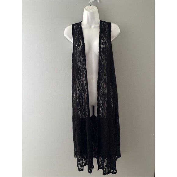 LuLaRoe Lace Open Front Duster Size S Black Cardigan Vest Rave Festival Witchy - Picture 1 of 14